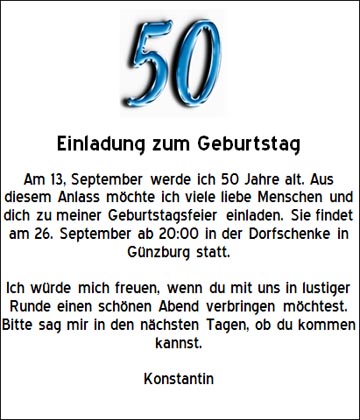 Word Vorlage Fa R Eine Einladung Zum 50 Geburtstag